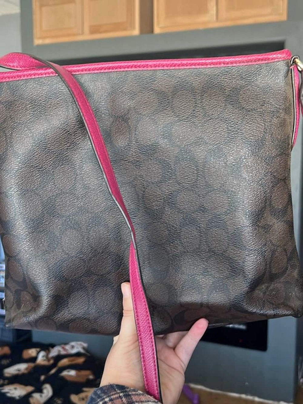 Coach Brown Signature Canvas Crossbody with Pink Trim - Picture 5 of 5